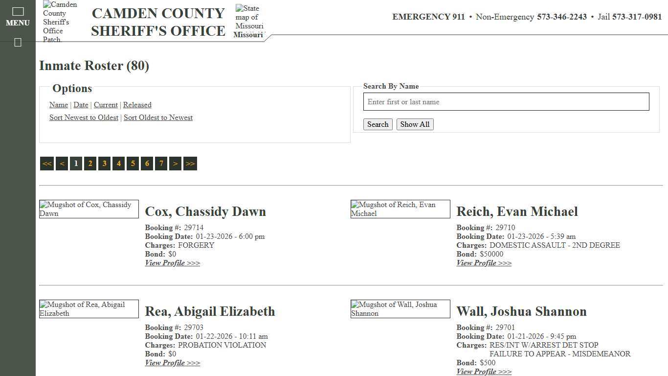 Inmate Roster - Current Inmates Booking Date Descending - Camden County Missouri Sheriff's Office